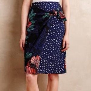 Anthropologie Maeve Floral & Dot Wrap Skirt (8M)
